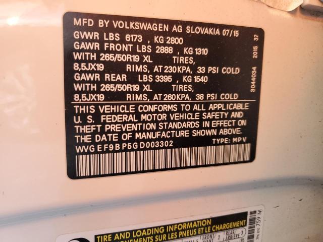2016 VOLKSWAGEN TOUAREG SP WVGEF9BP5GD003302