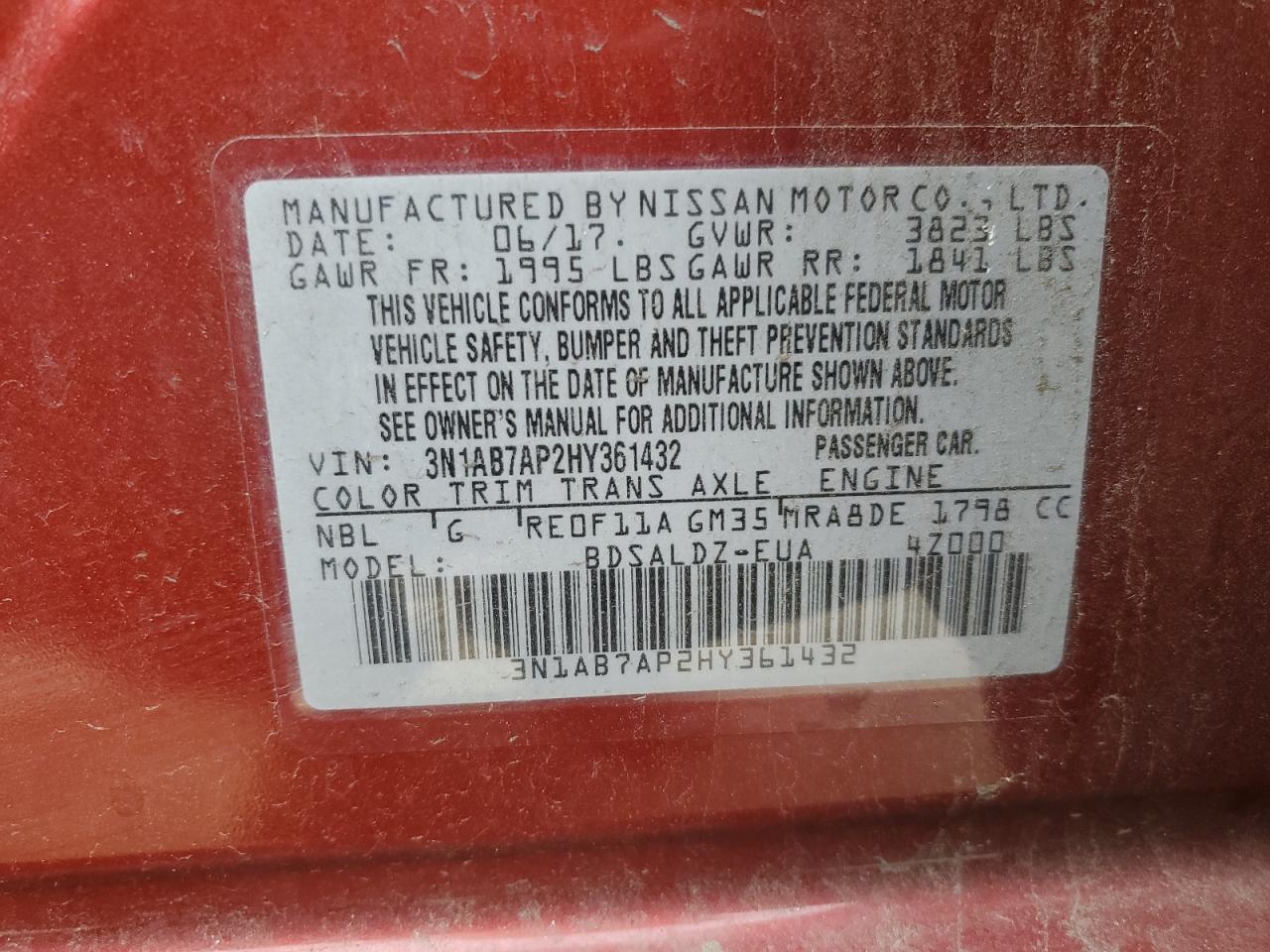 3N1AB7AP2HY361432 2017 Nissan Sentra S 3N1AB7AP2HY361432 2017 Nissan Sentra S