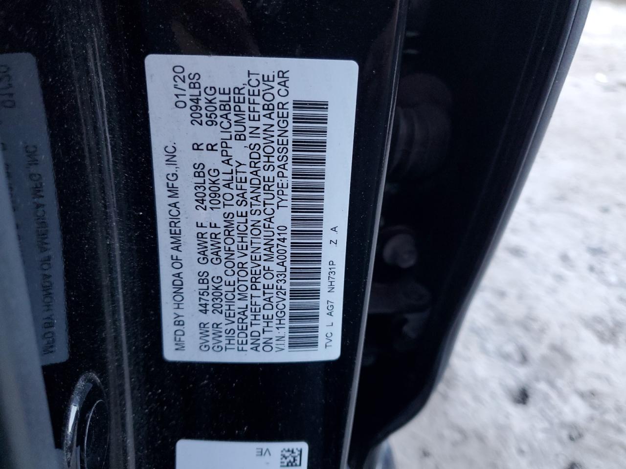 1HGCV2F33LA007410 2020 Honda Accord Sport