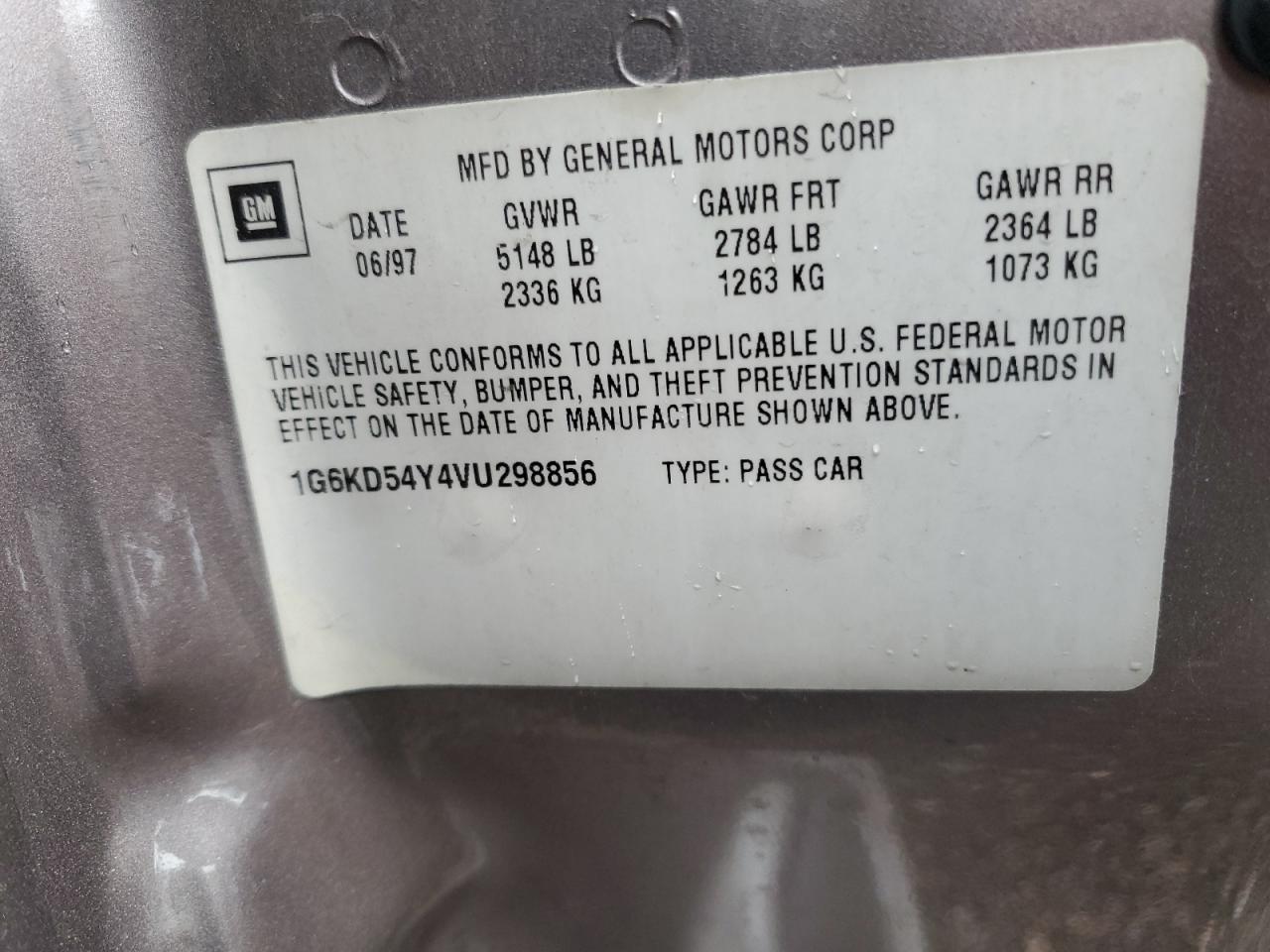 1g6kd54y4vu298856 1G6KD54Y4VU298856 1997 Cadillac Deville