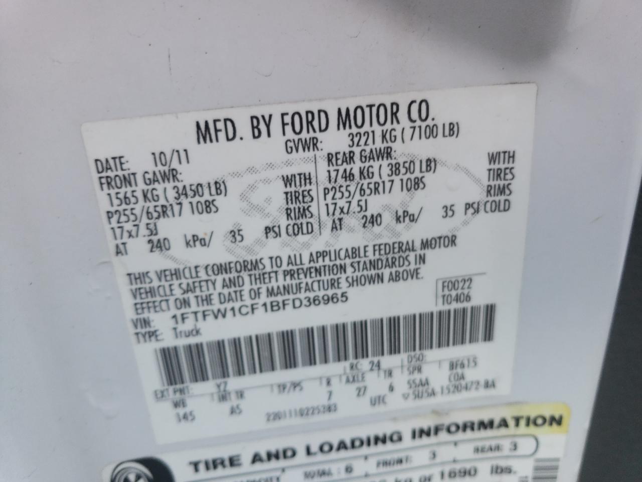 1FTFW1CF1BFD36965 2011 Ford F150 Supercrew