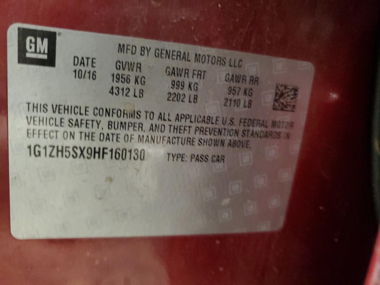 1G1ZH5SX9HF160130 CHEVROLET MALIBU 2017