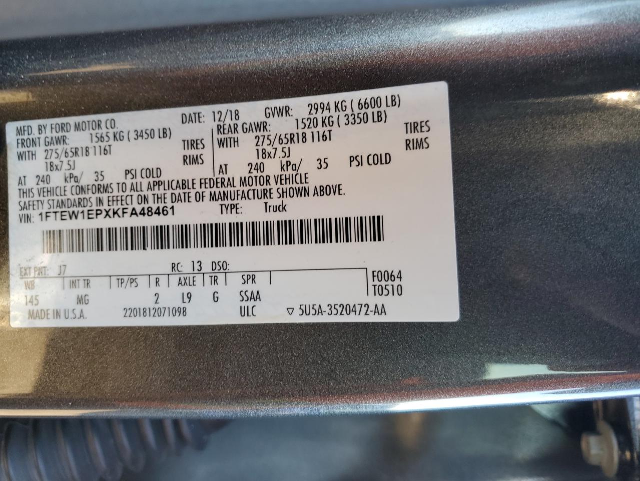 1FTEW1EPXKFA48461 FORD F-150 2019