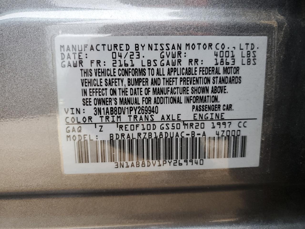 3N1AB8DV1PY269940 NISSAN SENTRA 2023