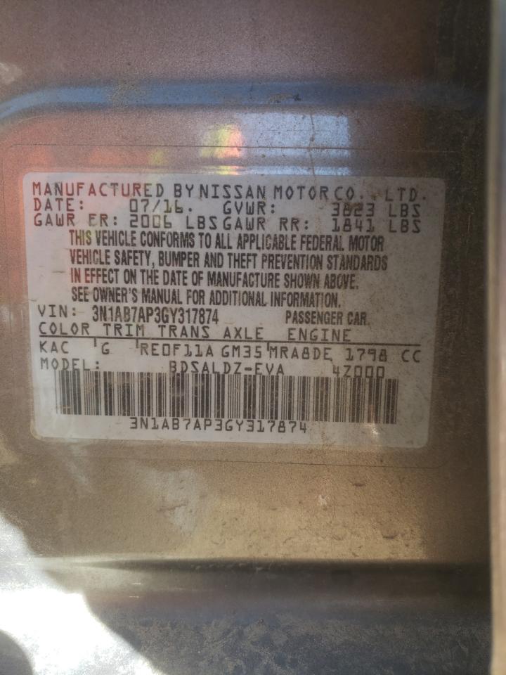 3N1AB7AP3GY317874 NISSAN SENTRA 2016