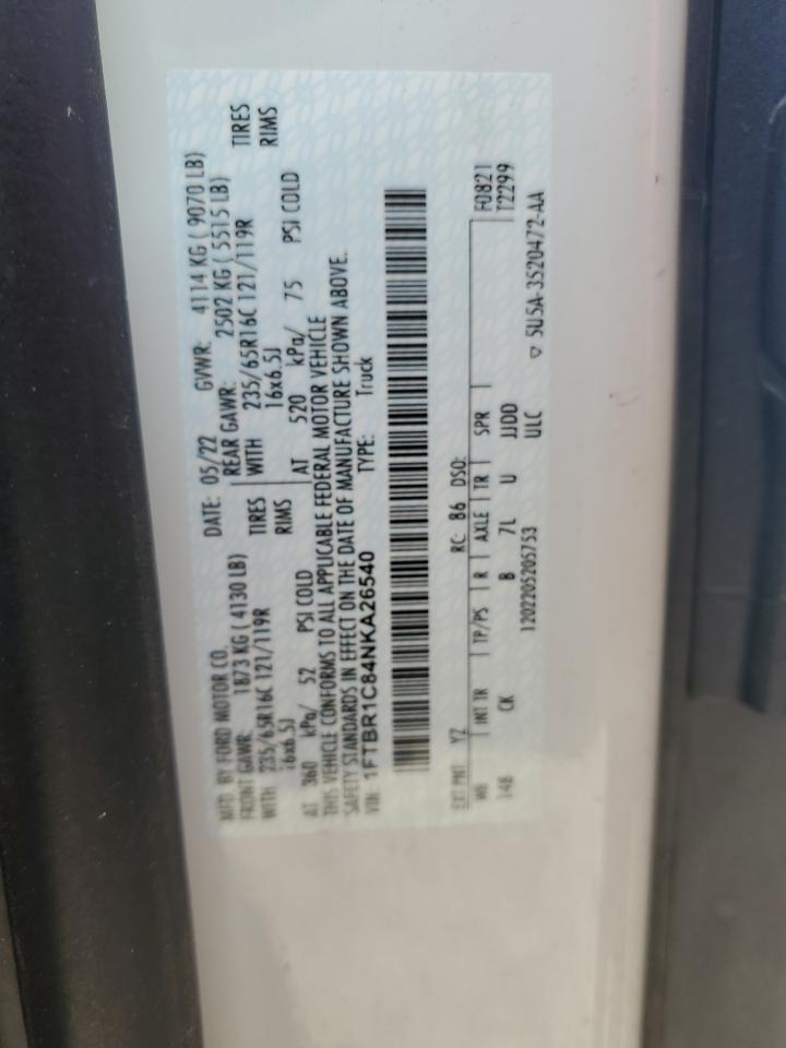 1FTBR1C84NKA26540 FORD TRANSIT 2022