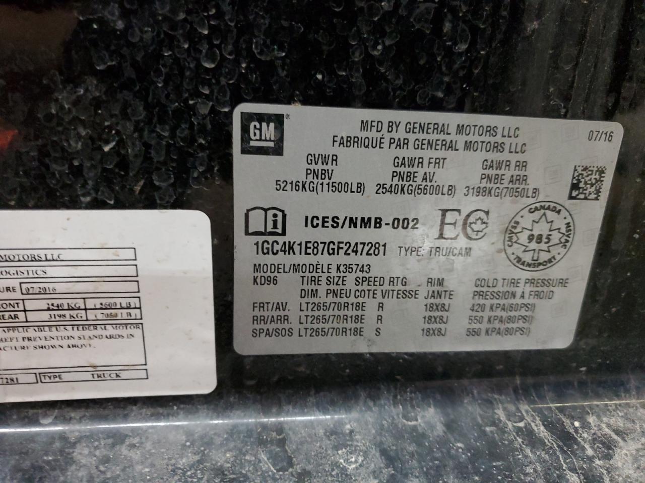 1GC4K1E87GF247281 CHEVROLET ALL Models 2016