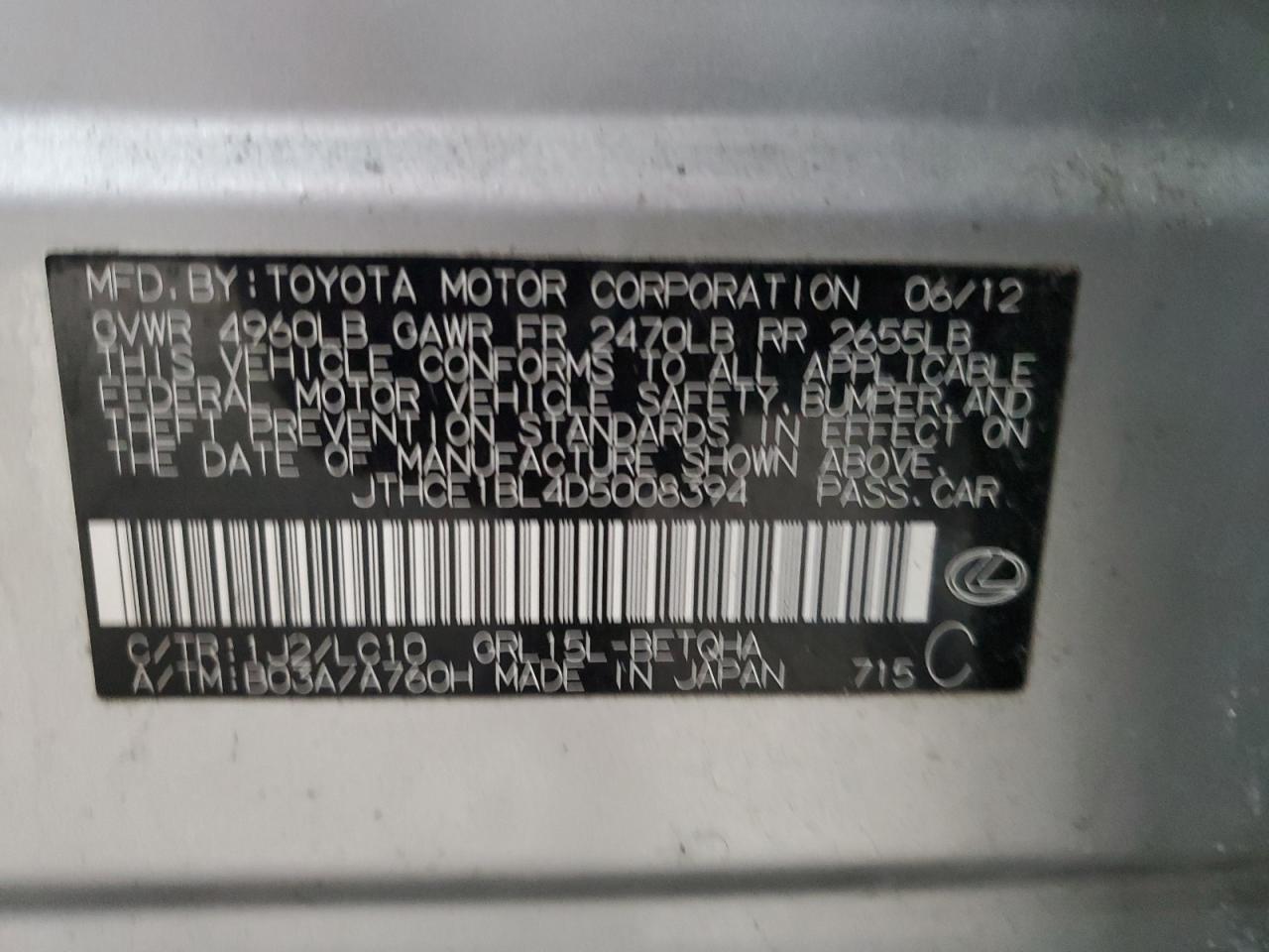 jthce1bl4d5008394 JTHCE1BL4D5008394 2013 Lexus Gs 350