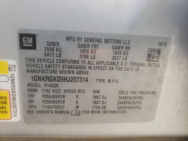 2017 CHEVROLET TRAVERSE L 1GNKRGKD9HJ207314