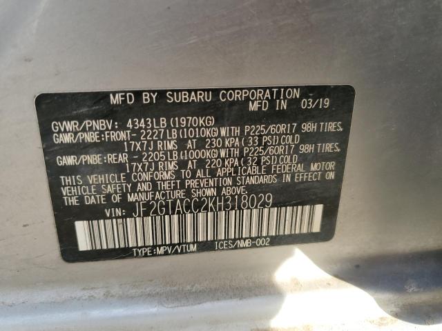 2019 SUBARU CROSSTREK JF2GTACC2KH318029