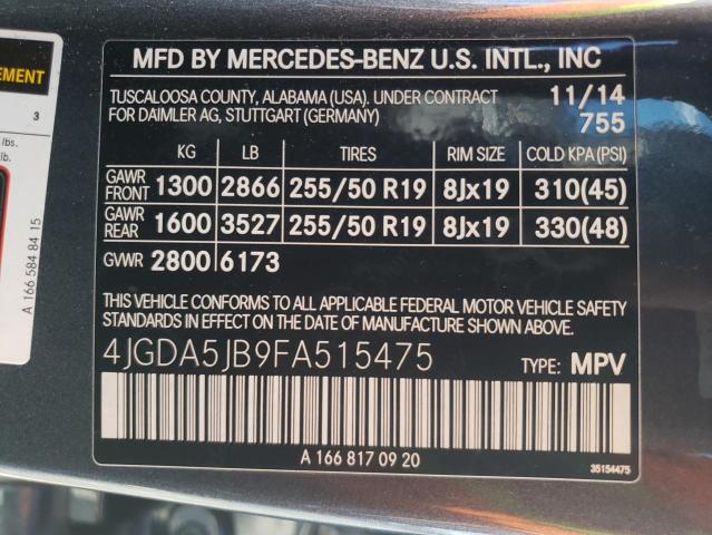 VIN 4JGDA5JB9FA515475 2015 Mercedes-Benz ML-Class, 350 no.13