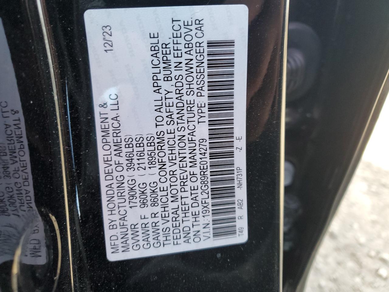 19XFL2G89RE014279 HONDA CIVIC 2024