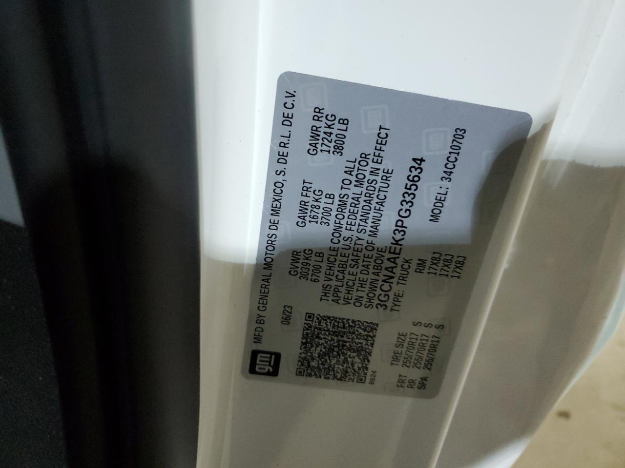 3GCNAAEK3PG335634 CHEVROLET ALL Models 2023