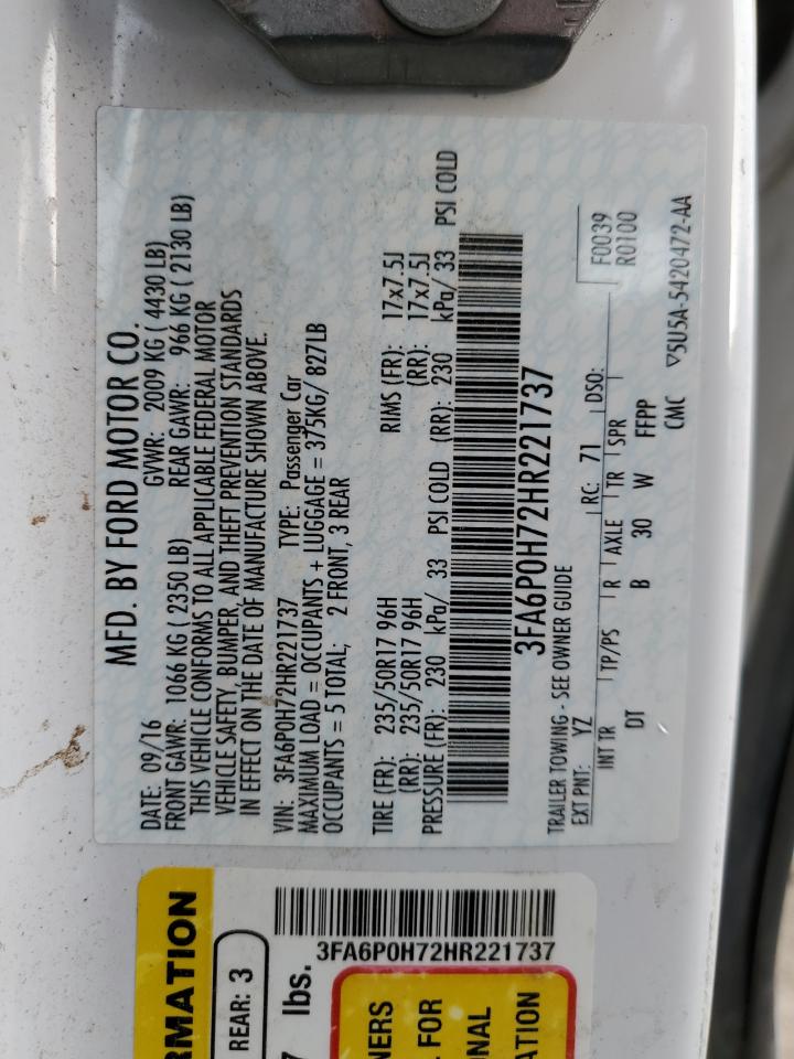 3FA6P0H72HR221737 FORD FUSION 2017