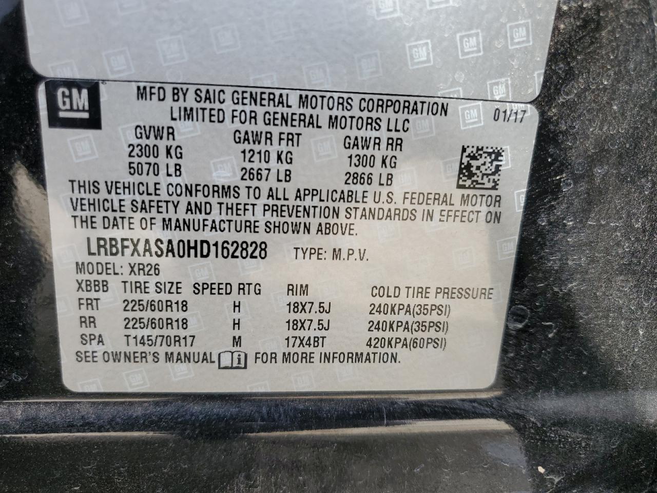 LRBFXASA0HD162828 BUICK ENVISION 2017