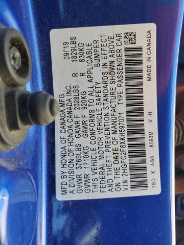 2019 HONDA CIVIC SPOR - 2HGFC2F8XKH597071