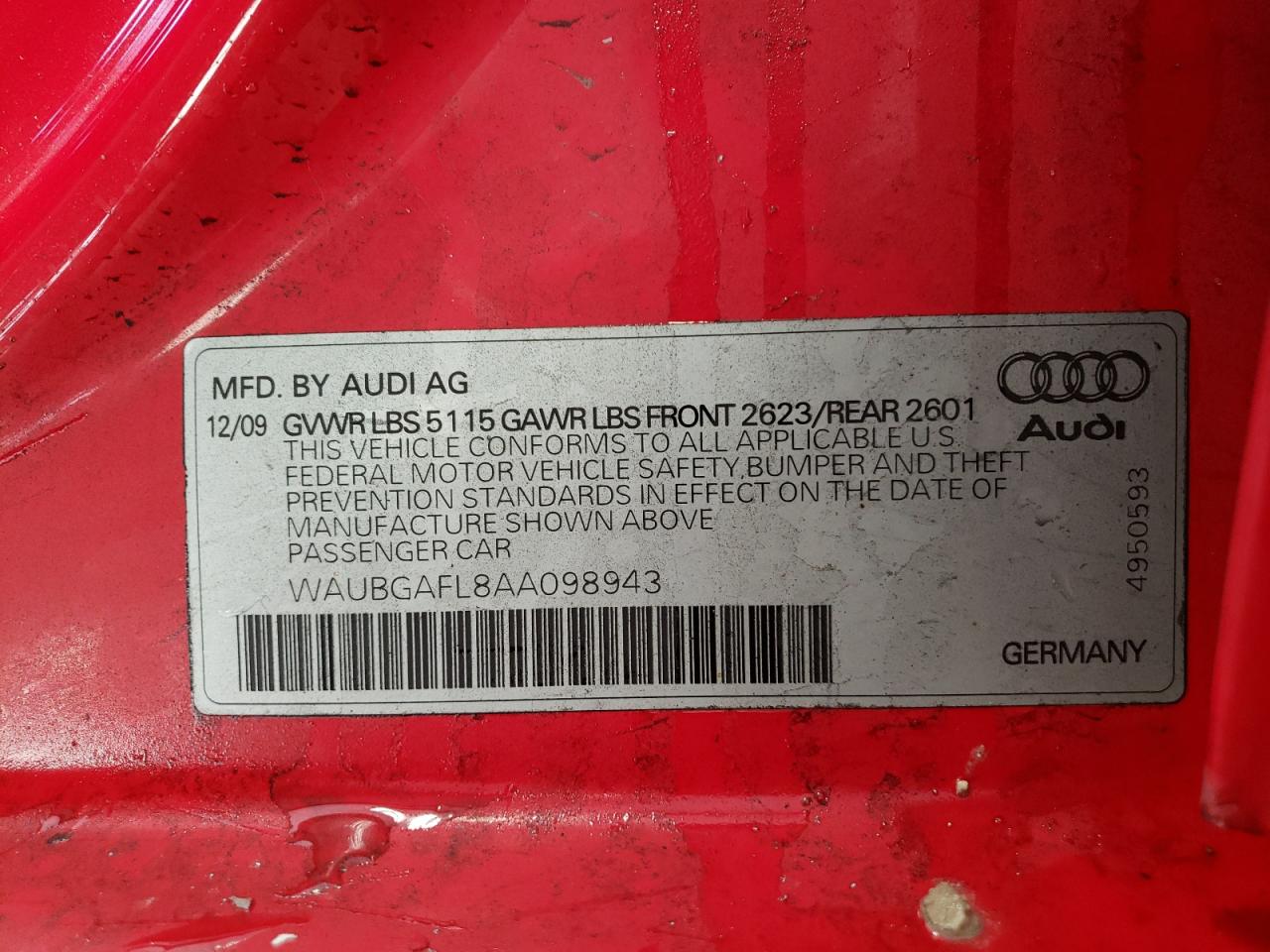 WAUBGAFL8AA098943 2010 Audi S4 Premium Plus