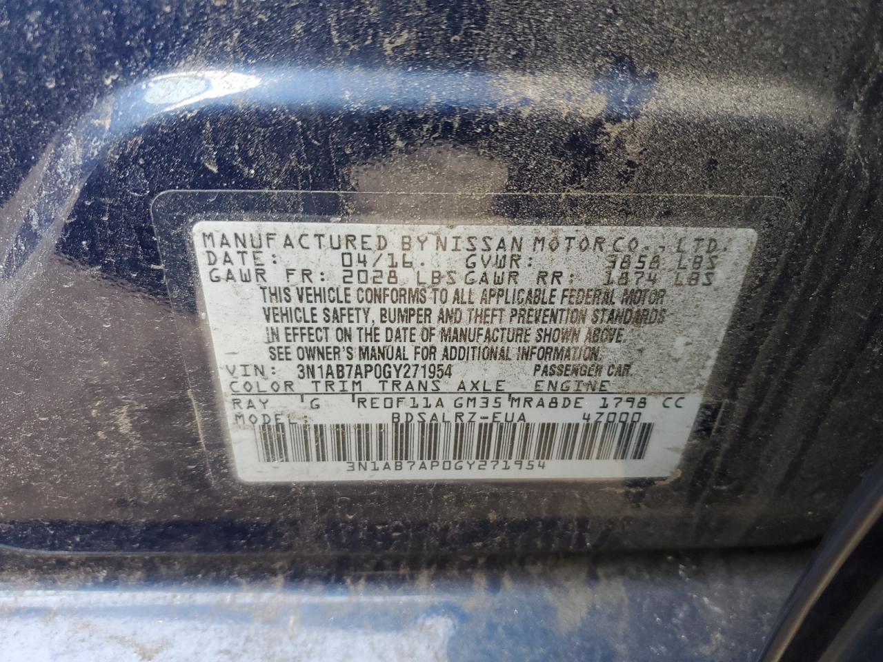 3N1AB7AP0GY271954 NISSAN SENTRA 2016