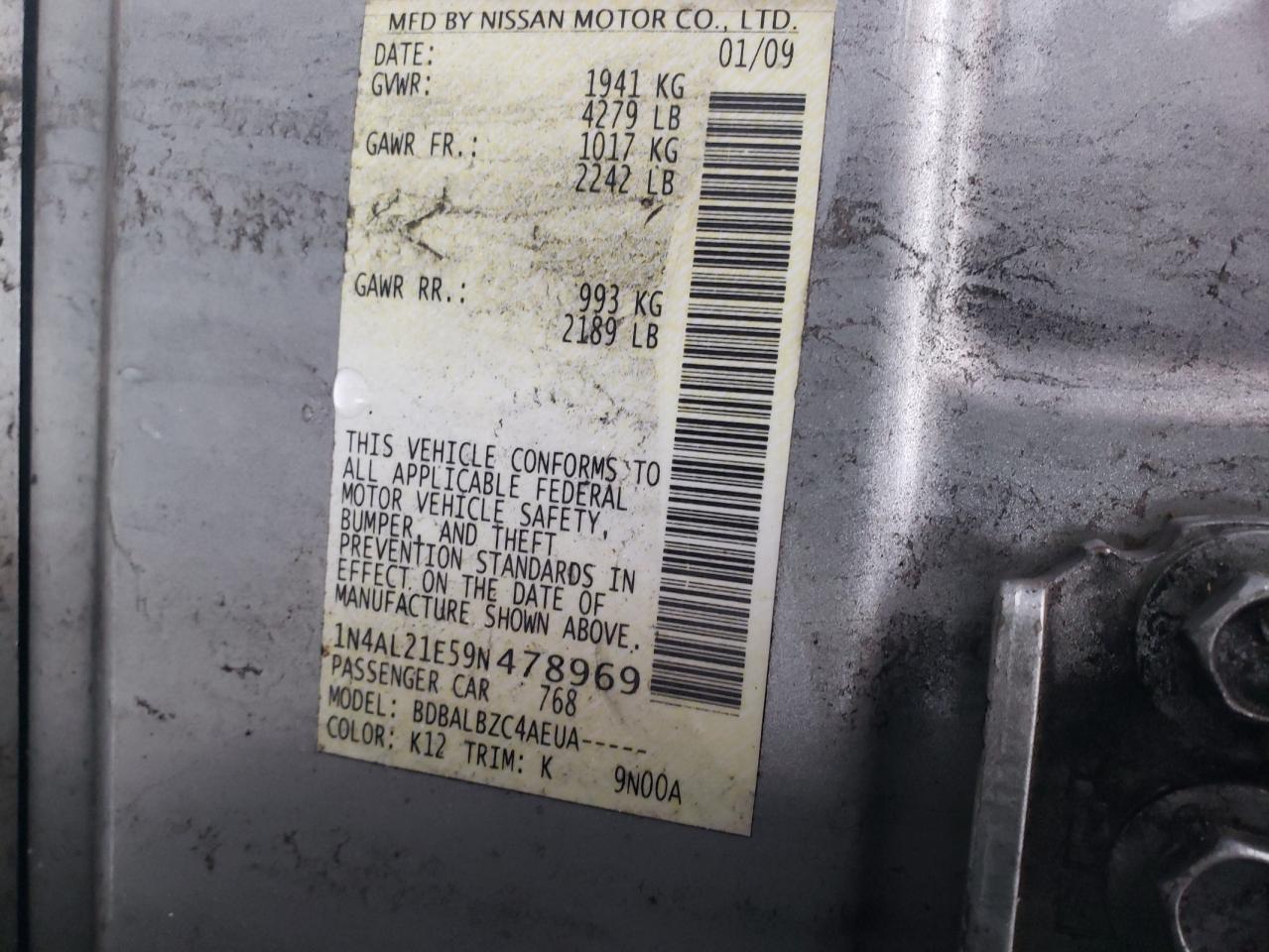 1N4AL21E59N478969 2009 Nissan Altima 2.5 1N4AL21E59N478969 2009 Nissan Altima 2.5
