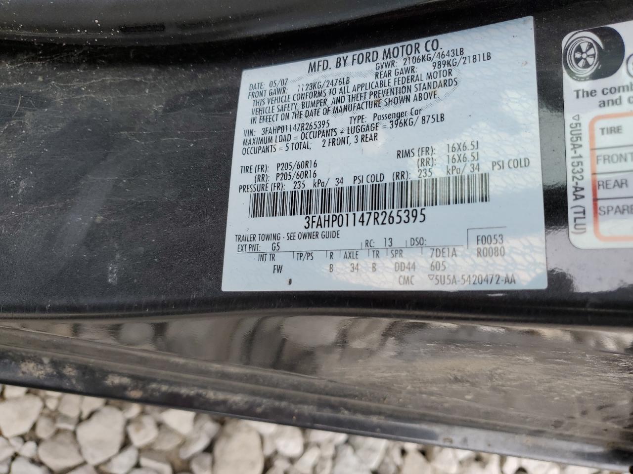 3FAHP01147R265395 2007 Ford Fusion Se