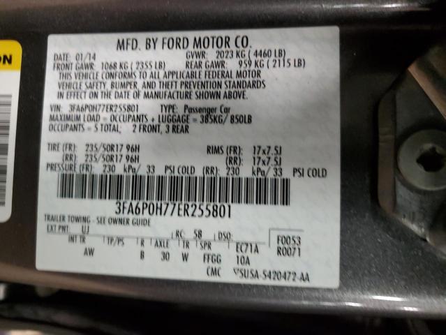 2014 Ford Fusion Se VIN: 3FA6P0H77ER255801 Lot: 43245444