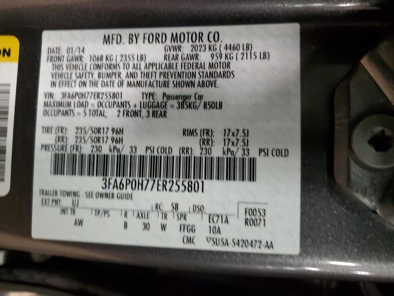 3FA6P0H77ER255801 2014 Ford Fusion Se