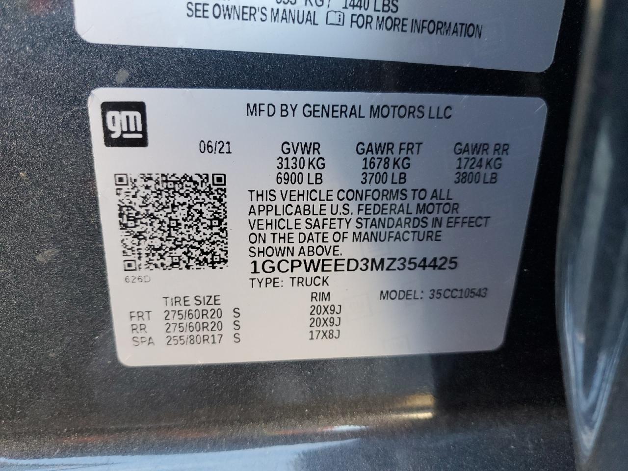 1GCPWEED3MZ354425 CHEVROLET ALL Models 2021