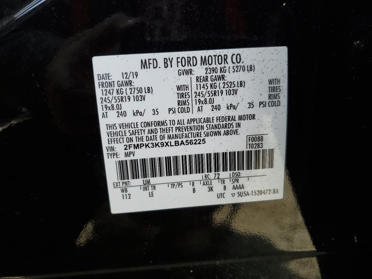 2FMPK3K9XLBA56225 FORD EDGE 2020