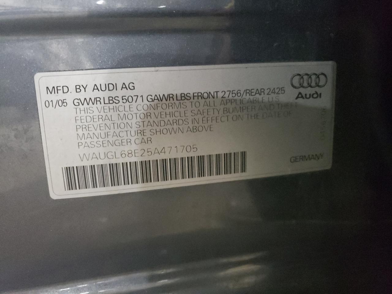 WAUGL68E25A471705 2005 Audi New S4 Quattro