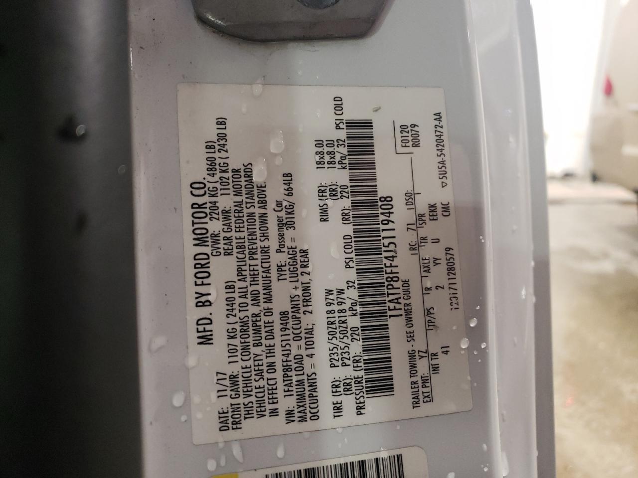 1FATP8FF4J5119408 FORD MUSTANG 2018