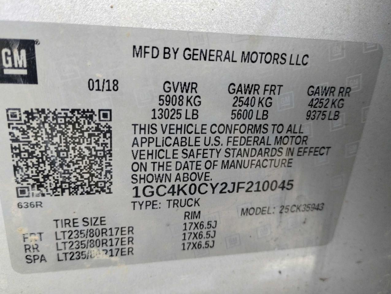 1GC4K0CY2JF210045 CHEVROLET ALL Models 2018