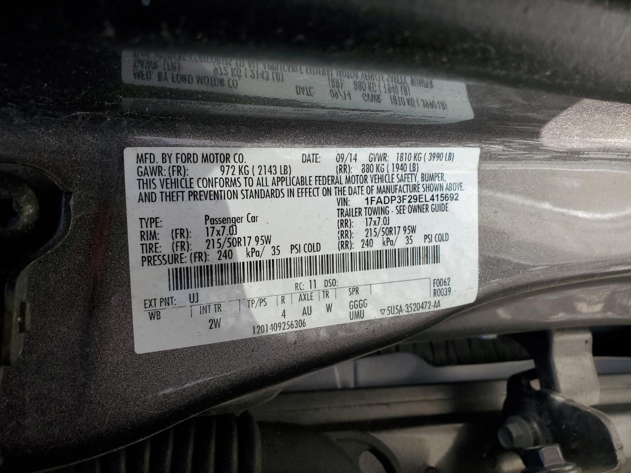 1FADP3F29EL415692 2014 Ford Focus Se