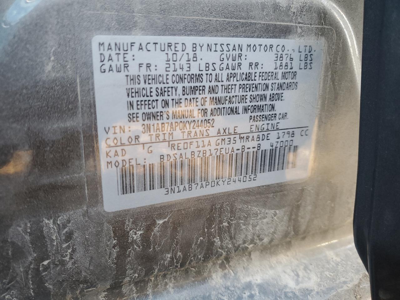 3N1AB7AP0KY244052 NISSAN SENTRA 2019