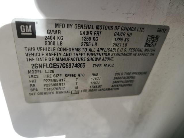 2012 Chevrolet Equinox Ltz VIN: 2GNFLGE57C6374865 Lot: 43578074