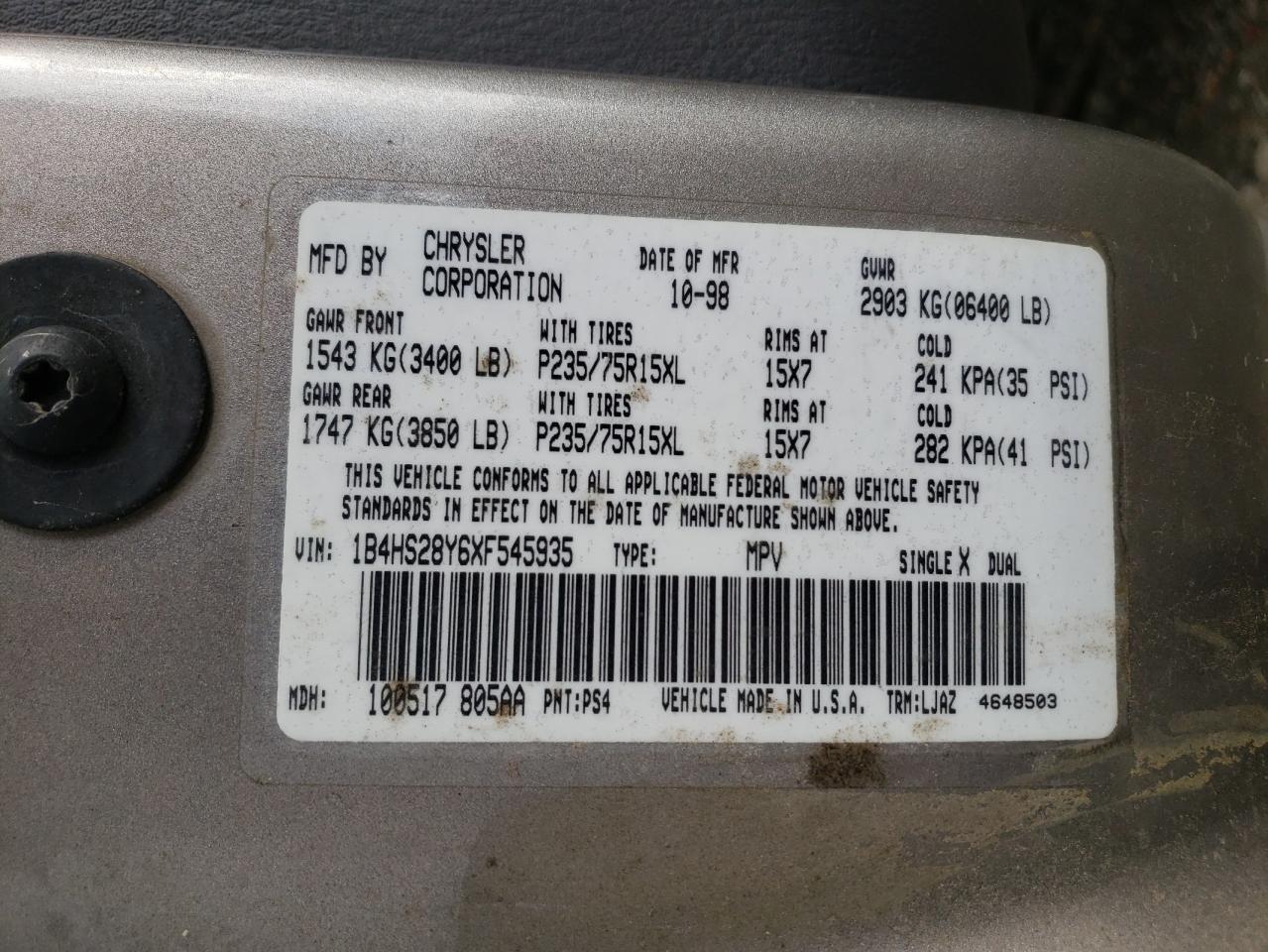 1B4HS28Y6XF545935 1999 Dodge Durango