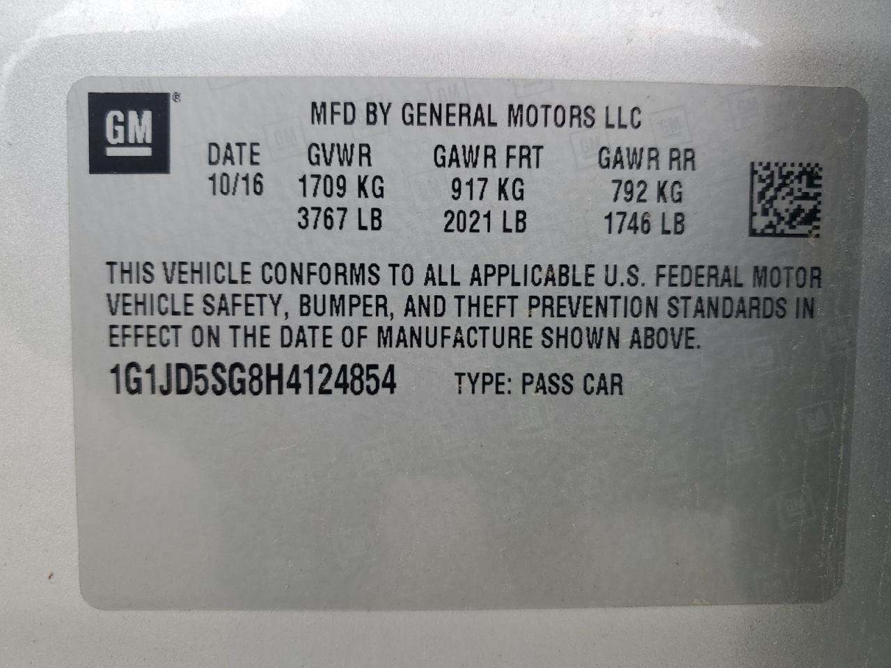 1G1JD5SG8H4124854 CHEVROLET SONIC 2017