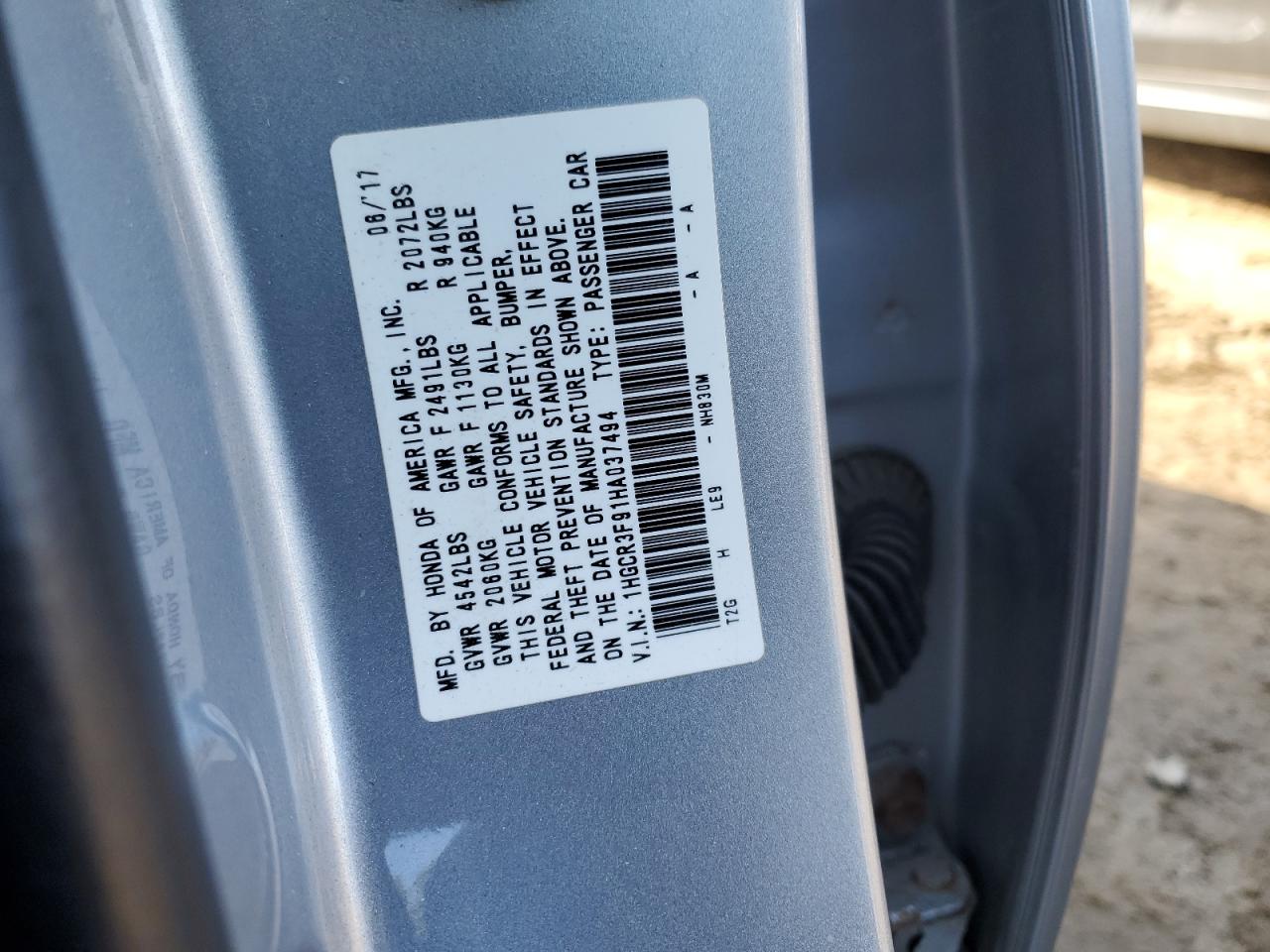 1HGCR3F91HA037494 HONDA ACCORD 2017