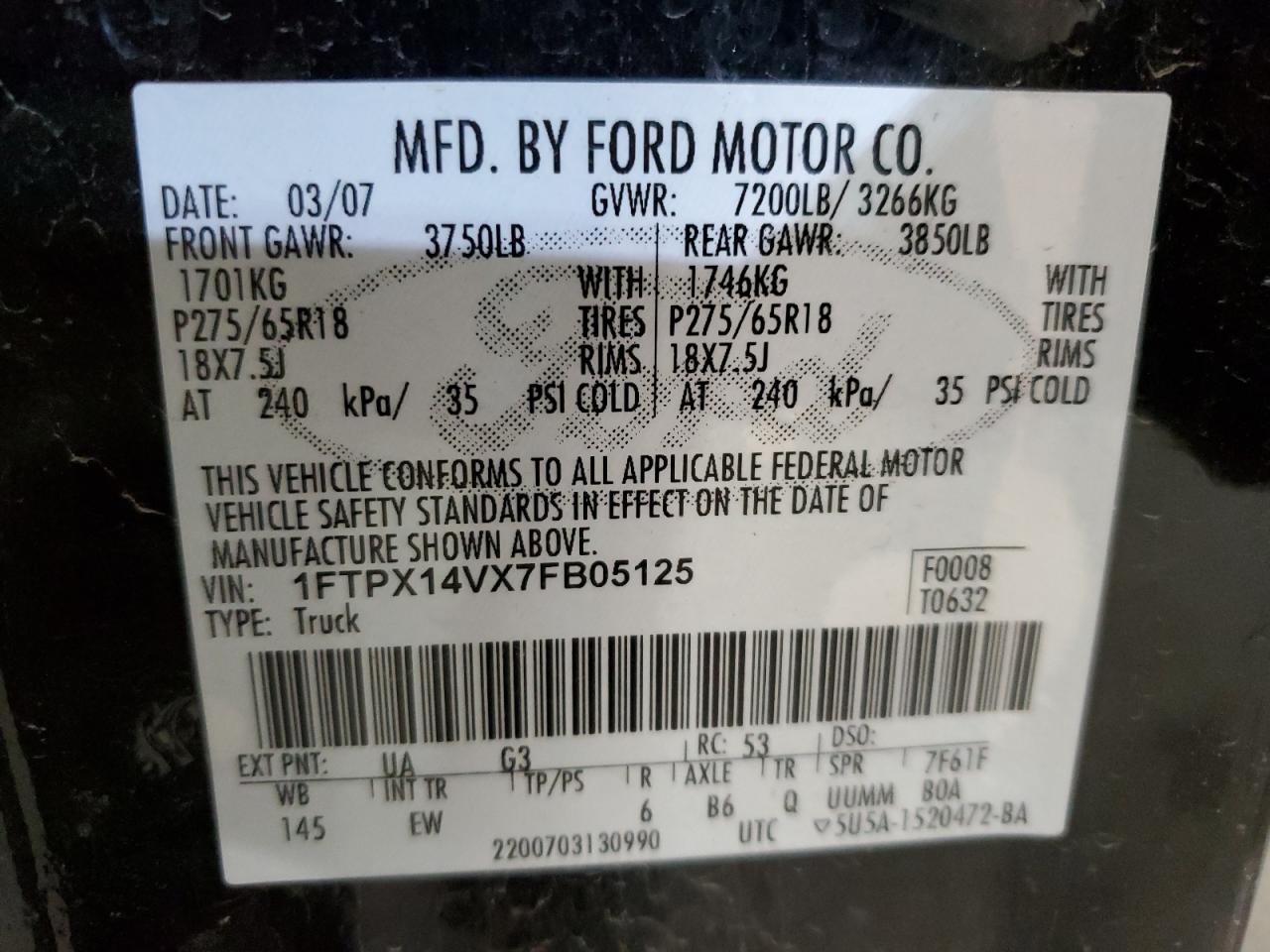 1FTPX14VX7FB05125 2007 Ford F150