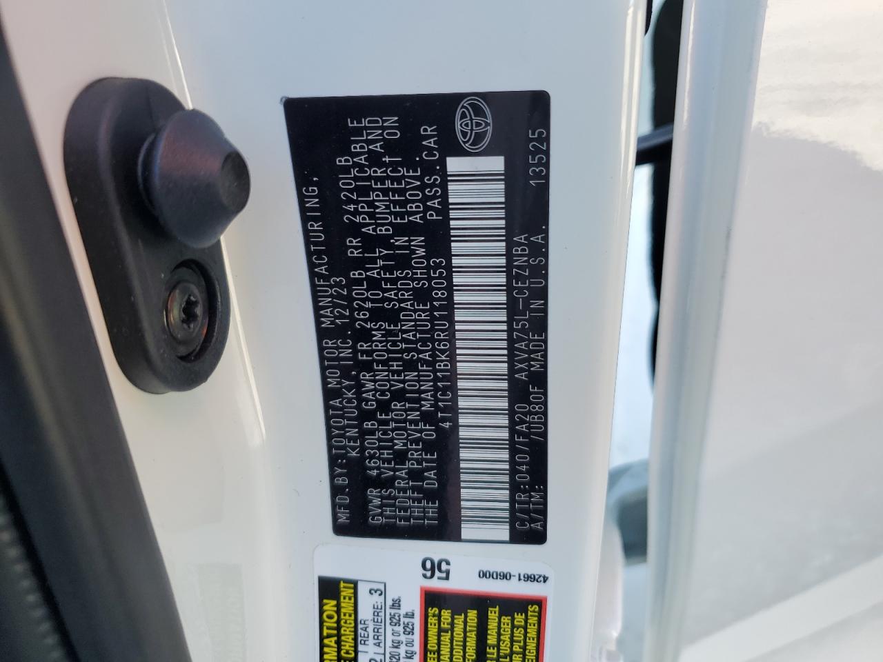 4T1C11BK6RU118053 TOYOTA CAMRY 2024