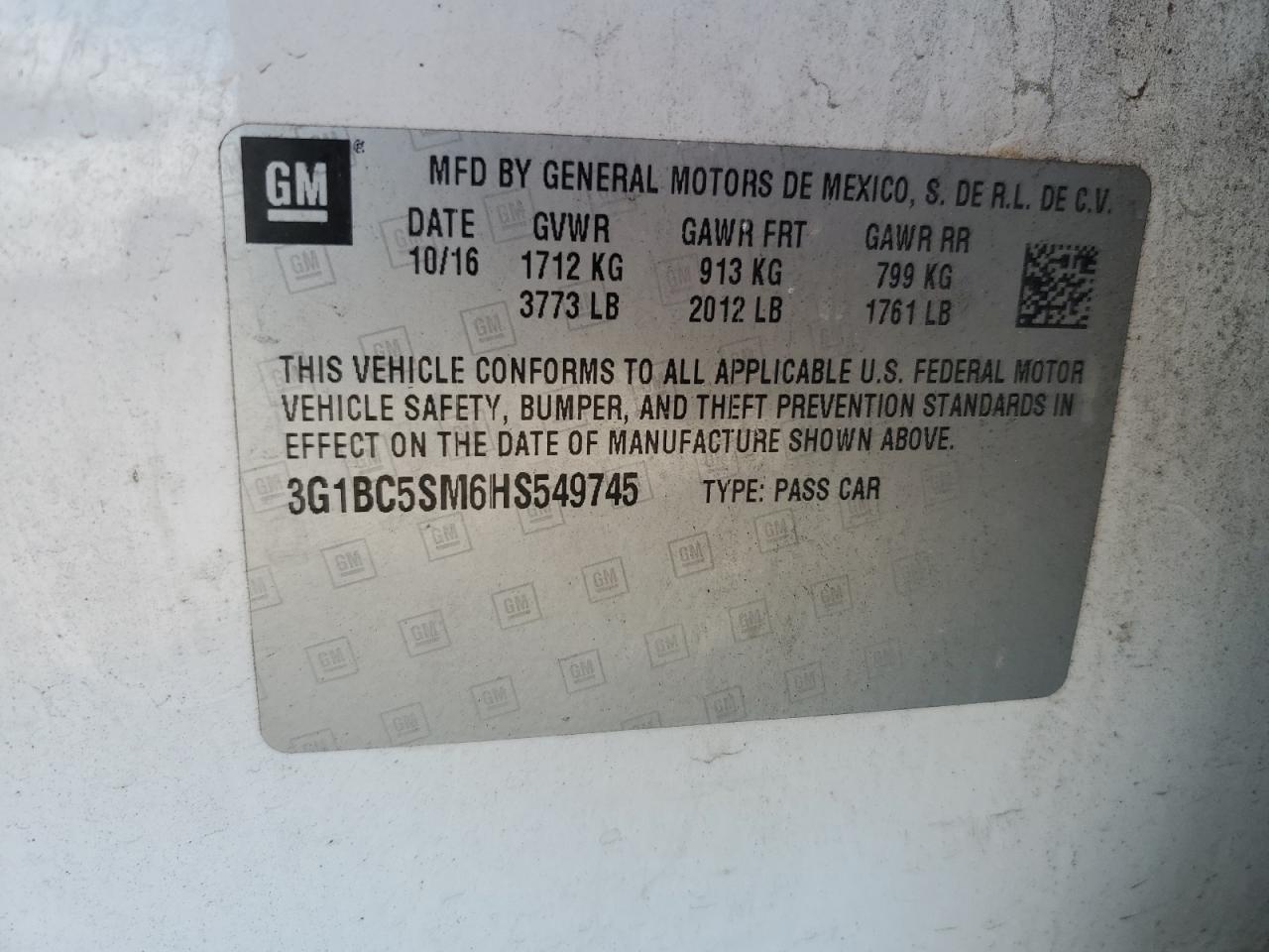 3G1BC5SM6HS549745 CHEVROLET CRUZE 2017