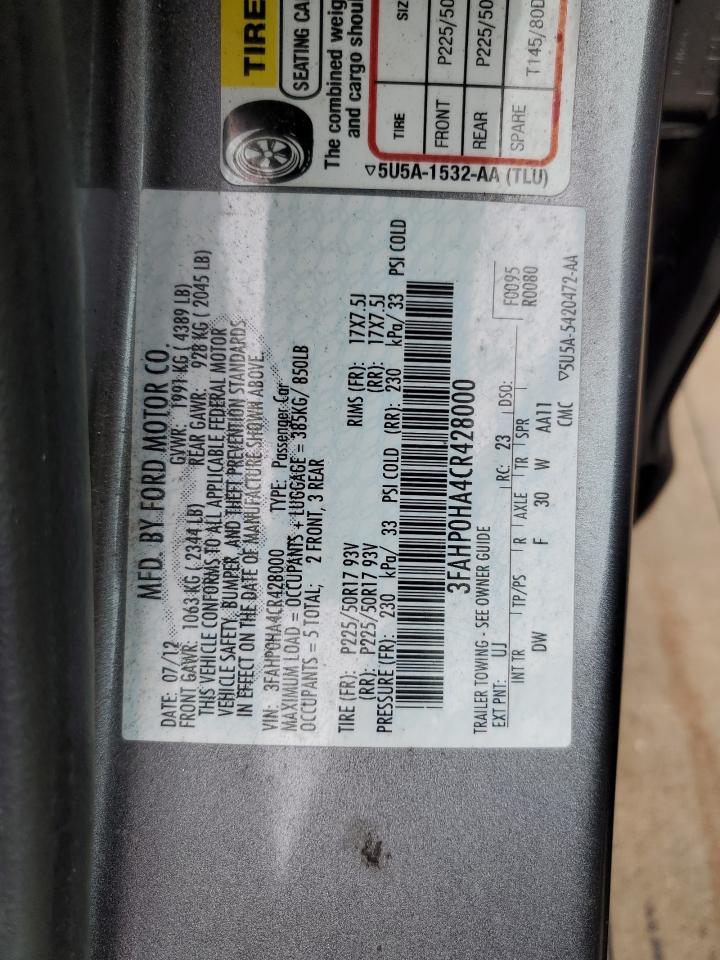 3FAHP0HA4CR428000 2012 Ford Fusion Se