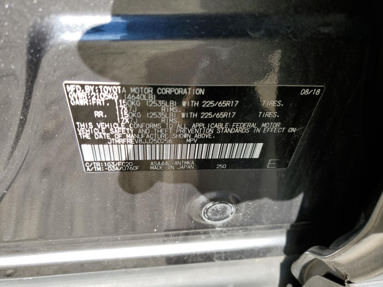 JTMRFREV8JJ250256 TOYOTA RAV4 2018