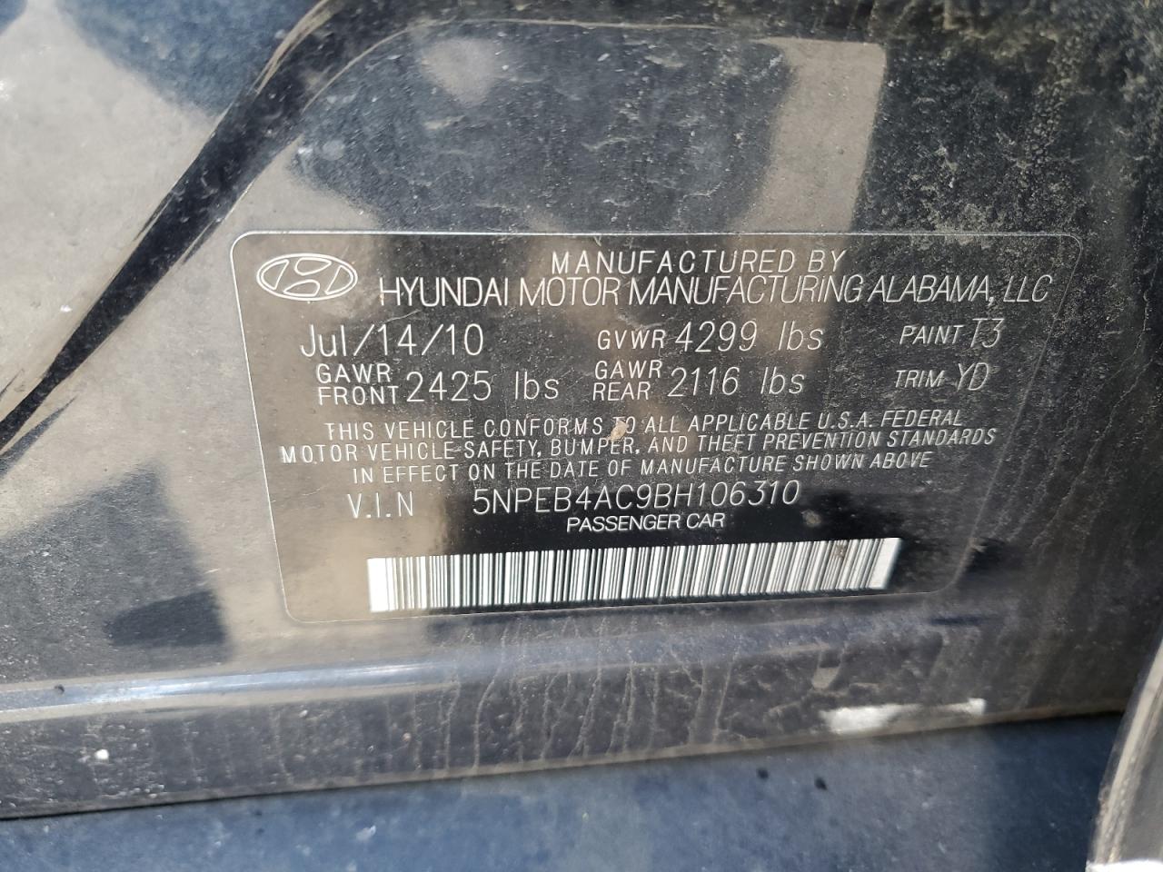 Lot #3034283198 2011 HYUNDAI SONATA GLS