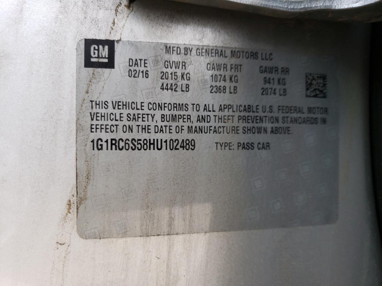 1G1RC6S58HU102489 CHEVROLET VOLT 2017