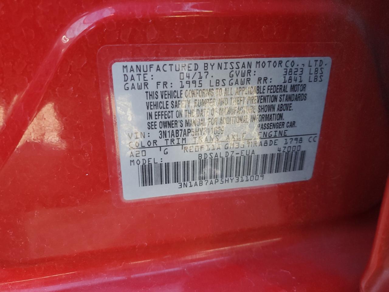 3N1AB7AP5HY311009 NISSAN SENTRA 2017