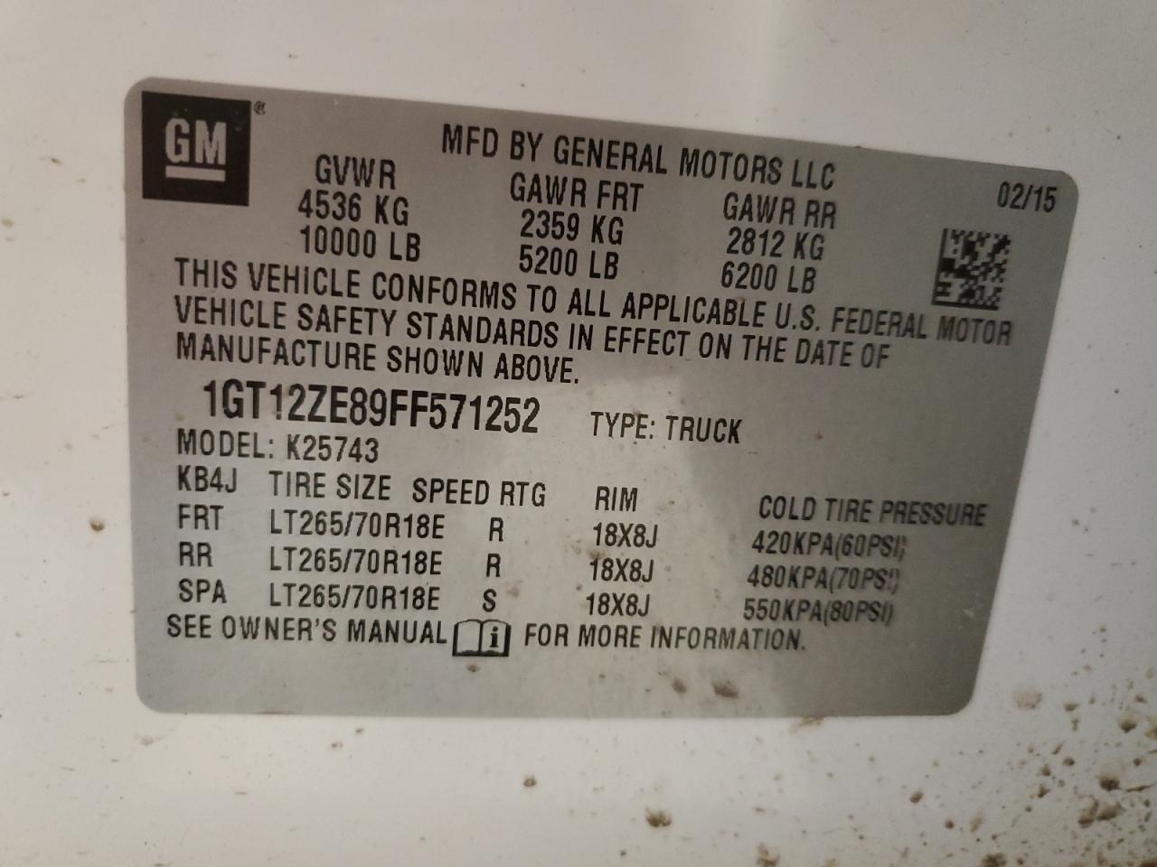 1GT12ZE89FF571252 2015 GMC Sierra K2500 Slt
