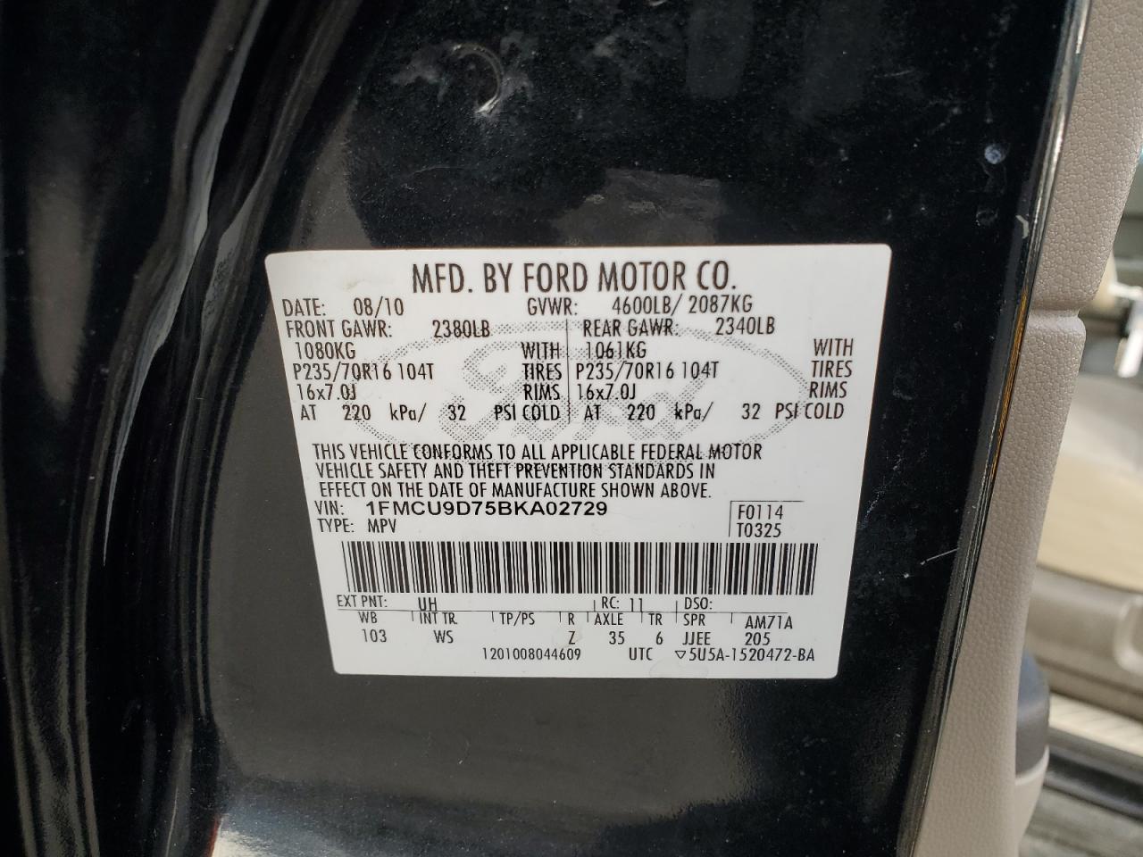 1FMCU9D75BKA02729 2011 Ford Escape Xlt