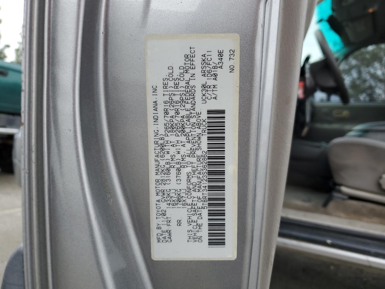 5TBRT34123S362862 2003 Toyota Tundra Access Cab Sr5