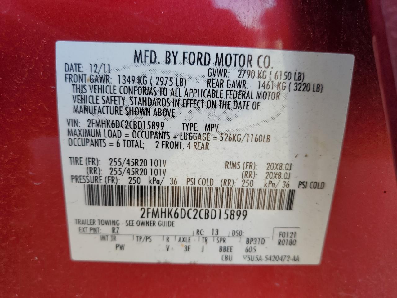 2FMHK6DC2CBD15899 2012 Ford Flex Limited