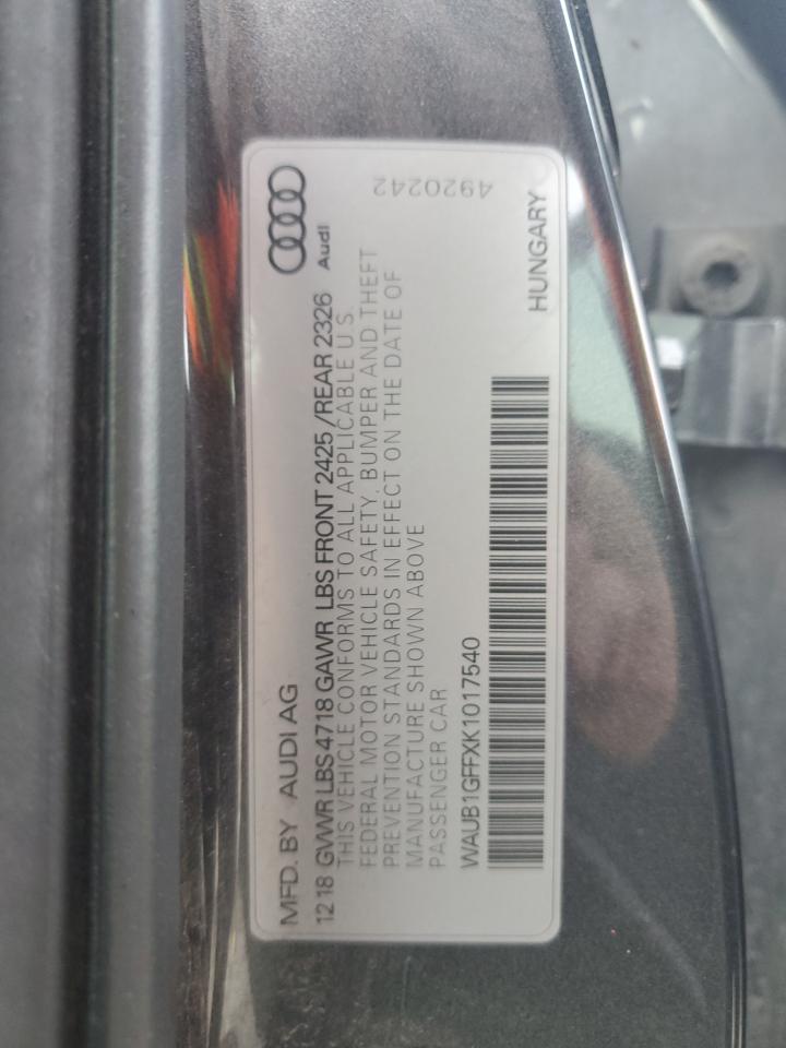 WAUB1GFFXK1017540 2019 Audi S3 Premium Plus